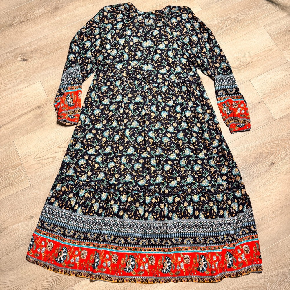 Umgee Floral Maxi Dress Boho V Neck Long Sleeve Print Women Size Small - Picture 3 of 6